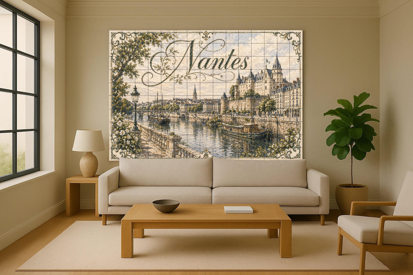 Nantes, Kunst Wandbild des Fluss Loira, Frankreich, c — Fliesen-Wandbild aus Keramik · Wahrzeichen-Wandbild