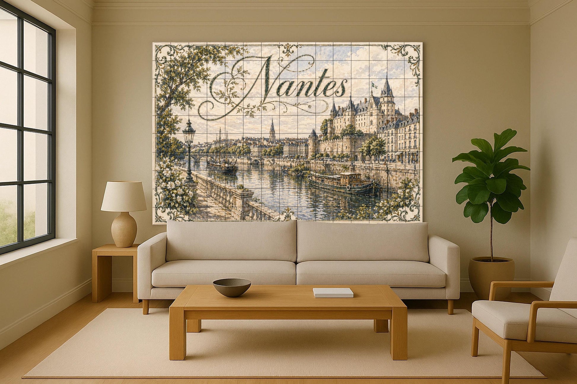 Nantes, Kunst Wandbild des Fluss Loira, Frankreich, c — Fliesen-Wandbild aus Keramik · Wahrzeichen-Wandbild