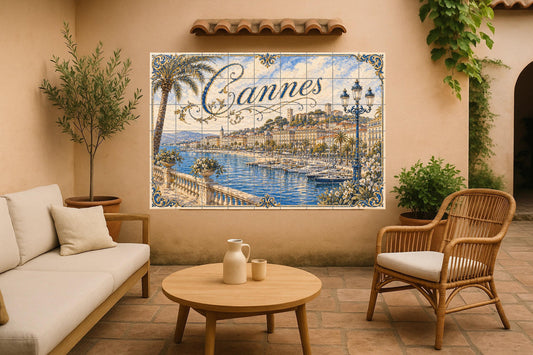 Mural de azulejos de cerámica de Cannes, arte mural de la Riviera…