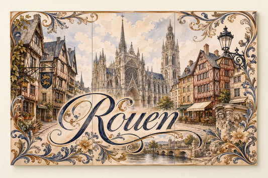 Ceramic Tile Mural: Rouen, arte mural de catedral gótica frances — Nature Wall Art