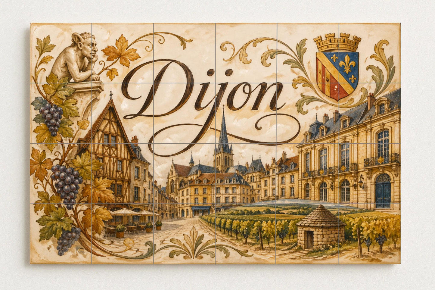 Mural de azulejos de cerámica de Dijon, arte mural de la región…
