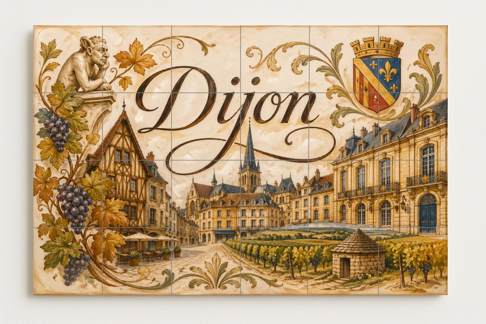 Mural de azulejos de cerámica de Dijon, arte mural de la región…