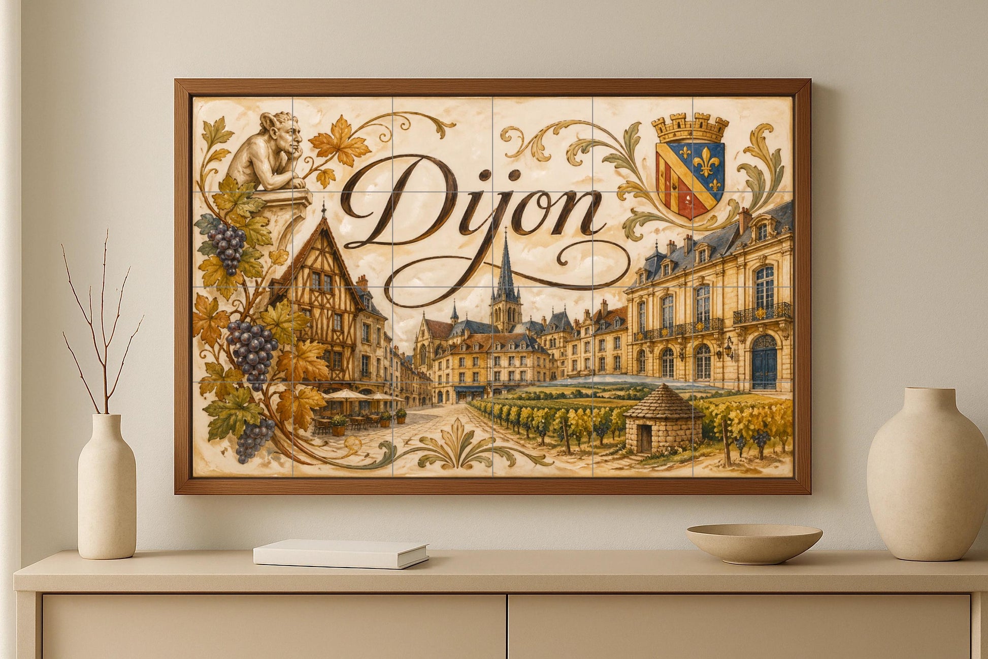 Mural de azulejos de cerámica de Dijon, arte mural de la región…