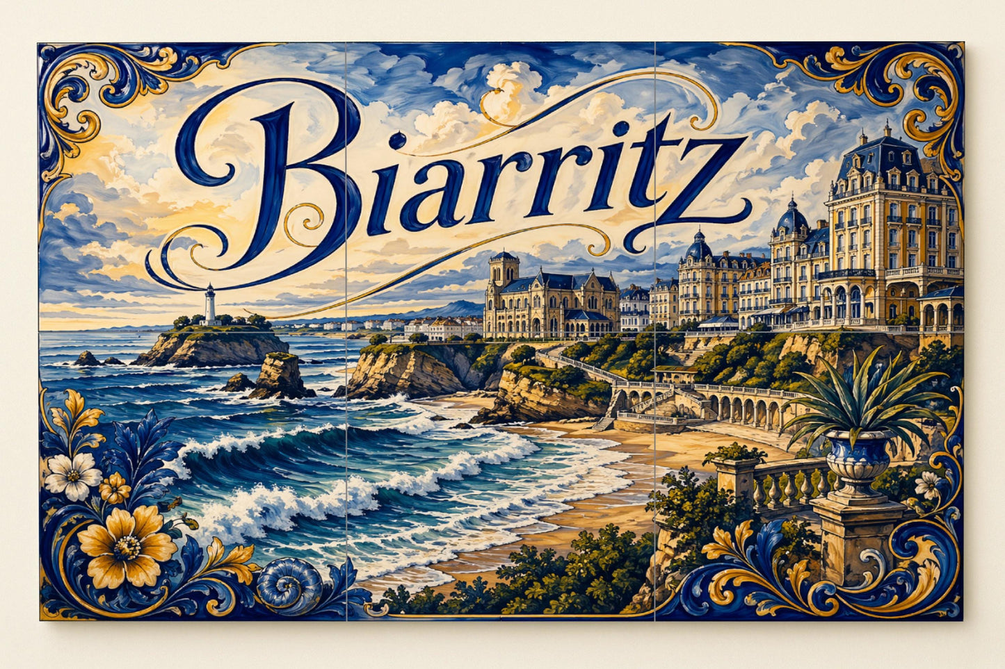 Biarritz, Art Mural Côtier Français avec · Fresque Céramique — Scène de Bord de Mer