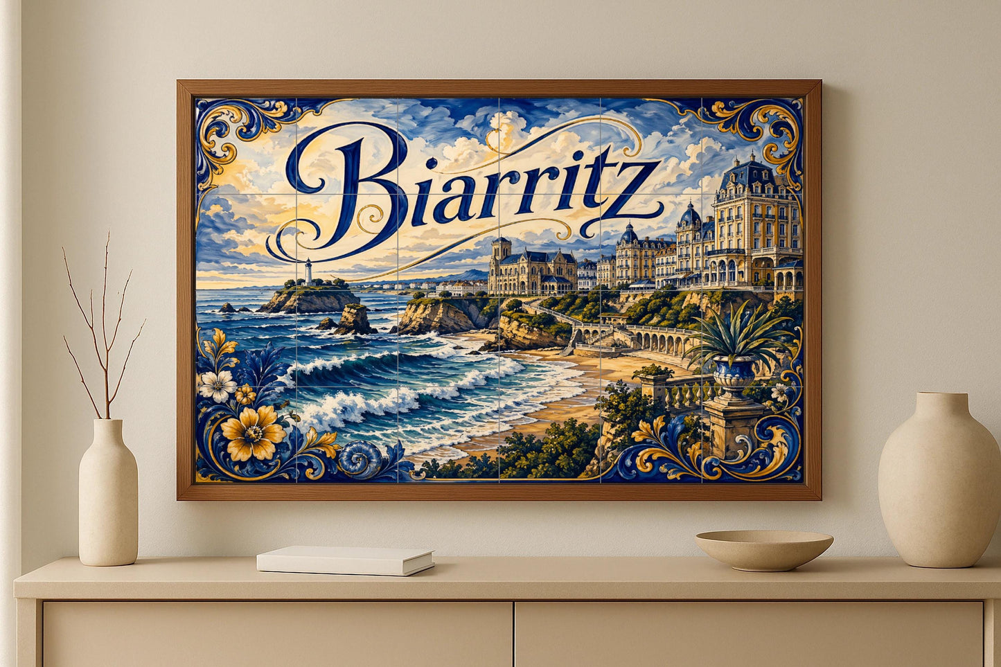 Biarritz, Art Mural Côtier Français avec · Fresque Céramique — Scène de Bord de Mer