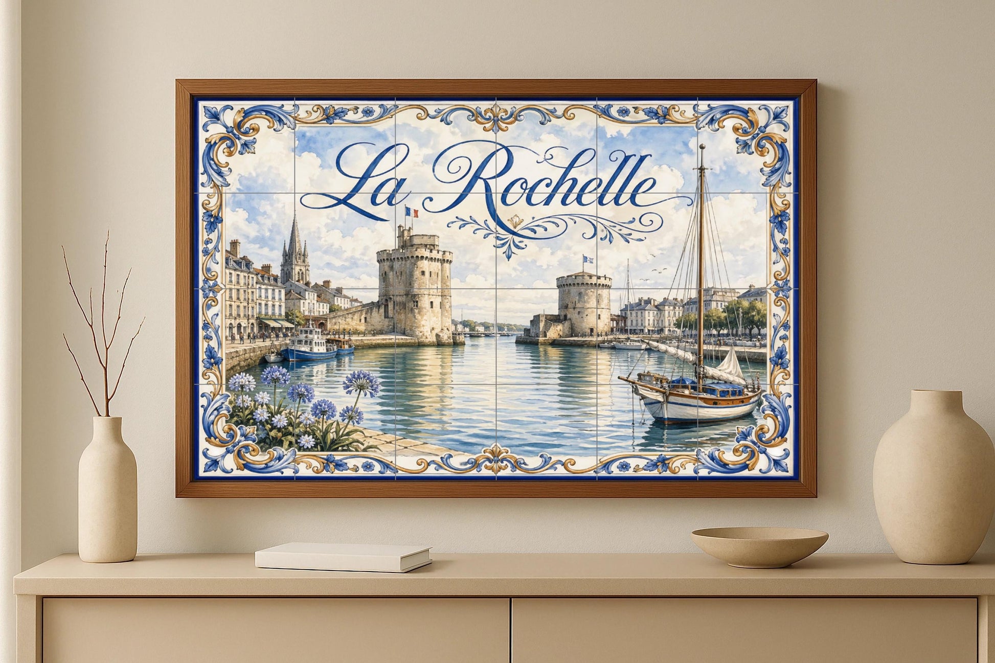 Rochelle, Kunst Wandbild Küsten Französisch — Küstenszene, Wandkunst aus Keramikfliesen