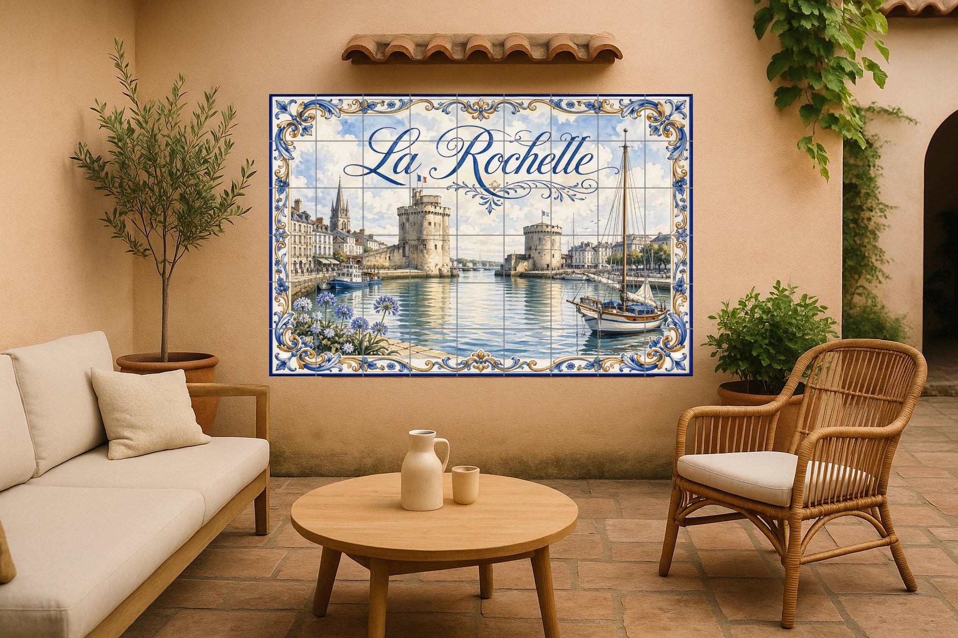Rochelle, Kunst Wandbild Küsten Französisch — Küstenszene, Wandkunst aus Keramikfliesen