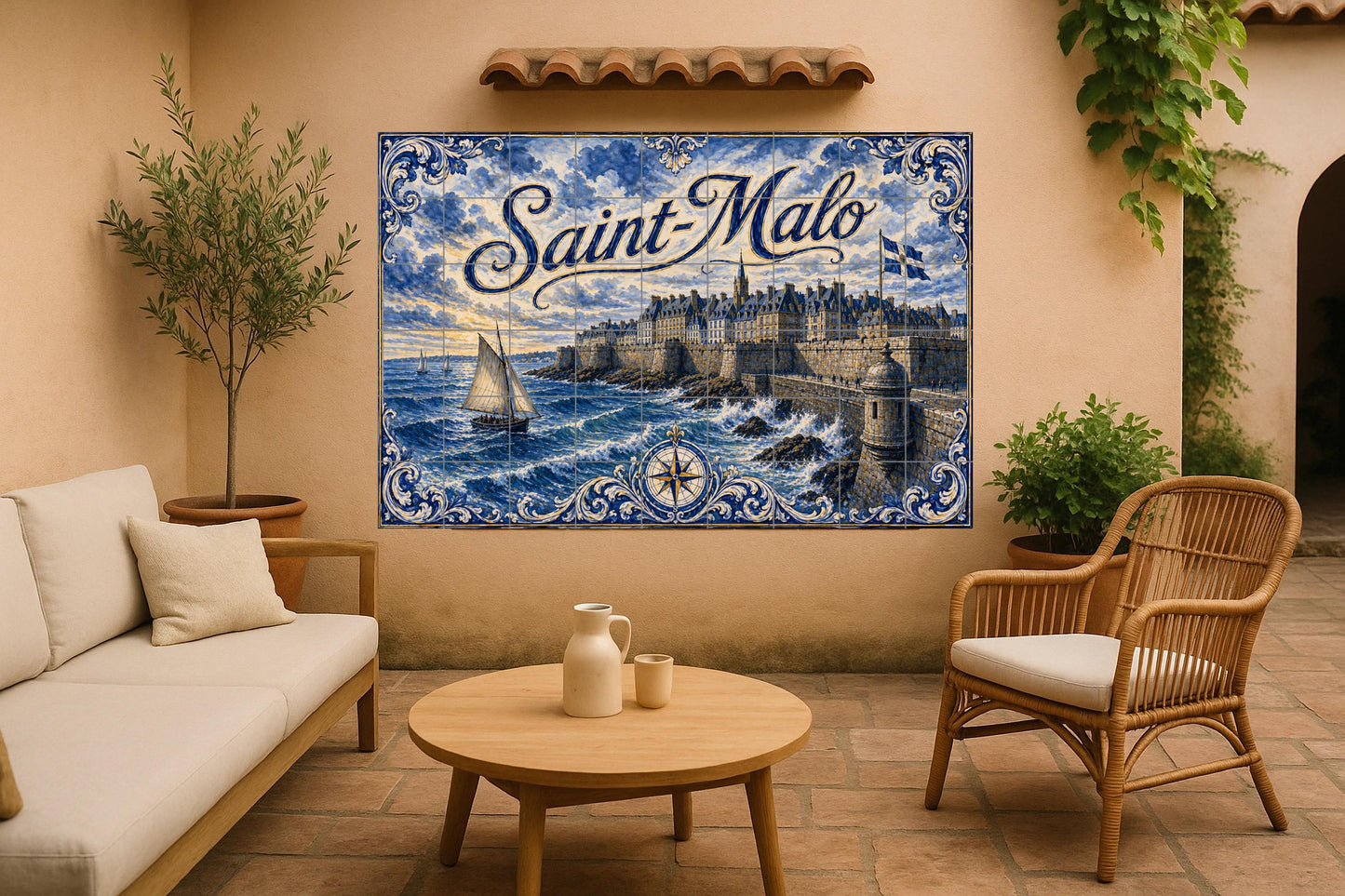 Mural de azulejos de cerámica de Saint-Malo, arte mural costero…