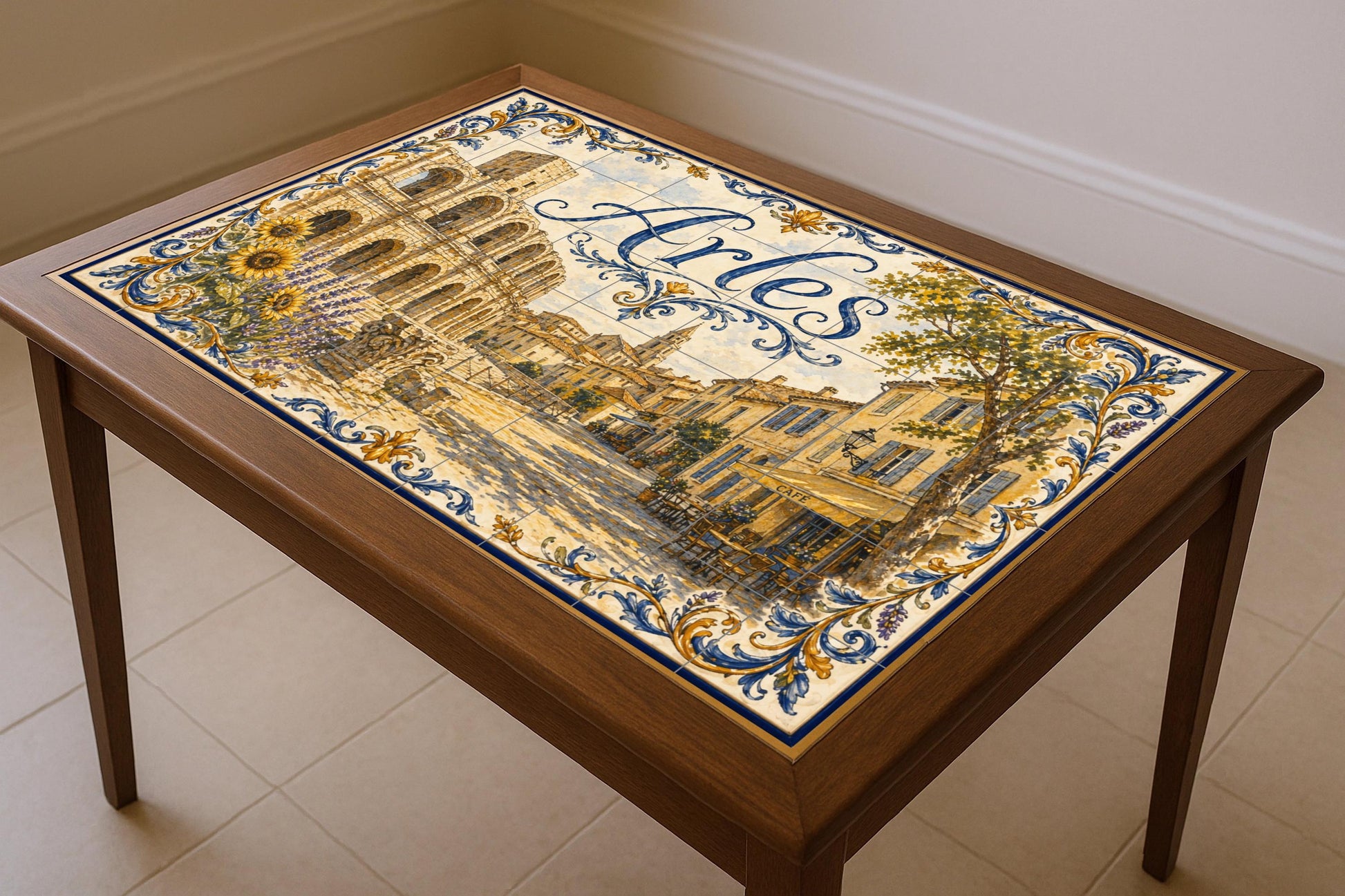 Mural de azulejos de cerámica de Arles, arte mural provenzal con…