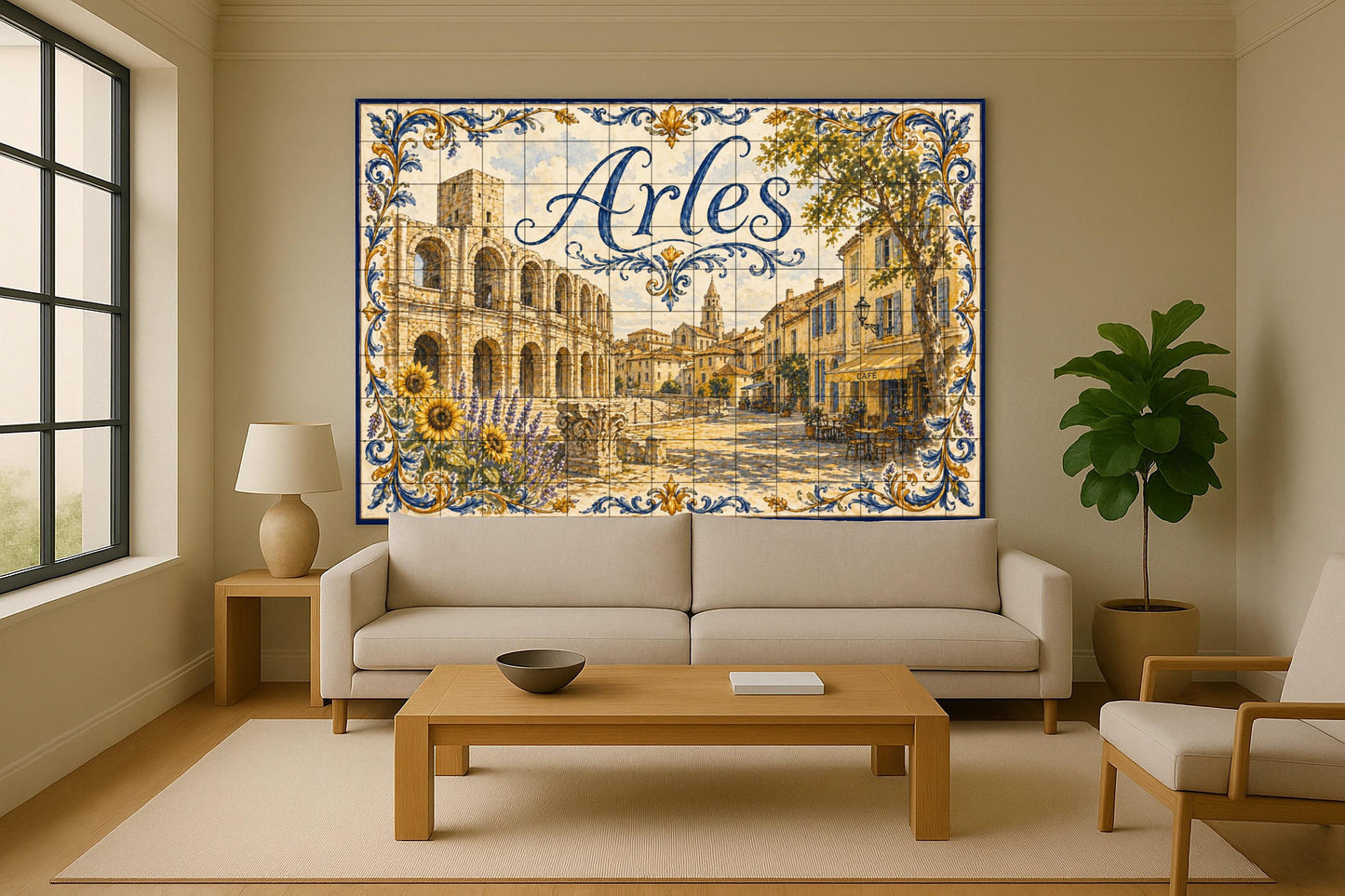 Mural de azulejos de cerámica de Arles, arte mural provenzal con…