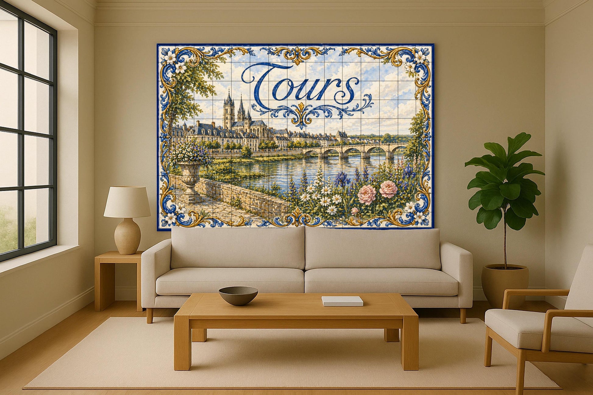 Fresque en Carrelage Tours, Art Mural du Vallée du Loira avec ar — Paysage Botanique