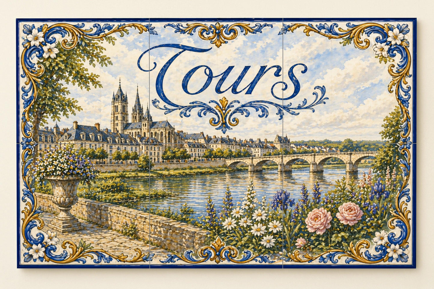 Fresque en Carrelage Tours, Art Mural du Vallée du Loira avec ar — Paysage Botanique
