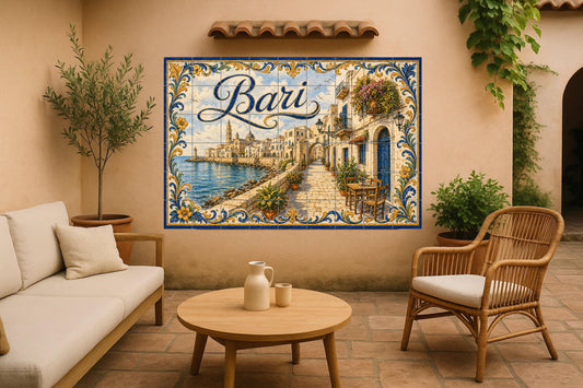 Mural de azulejos de cerámica de Bari, arte mural costero italiano…