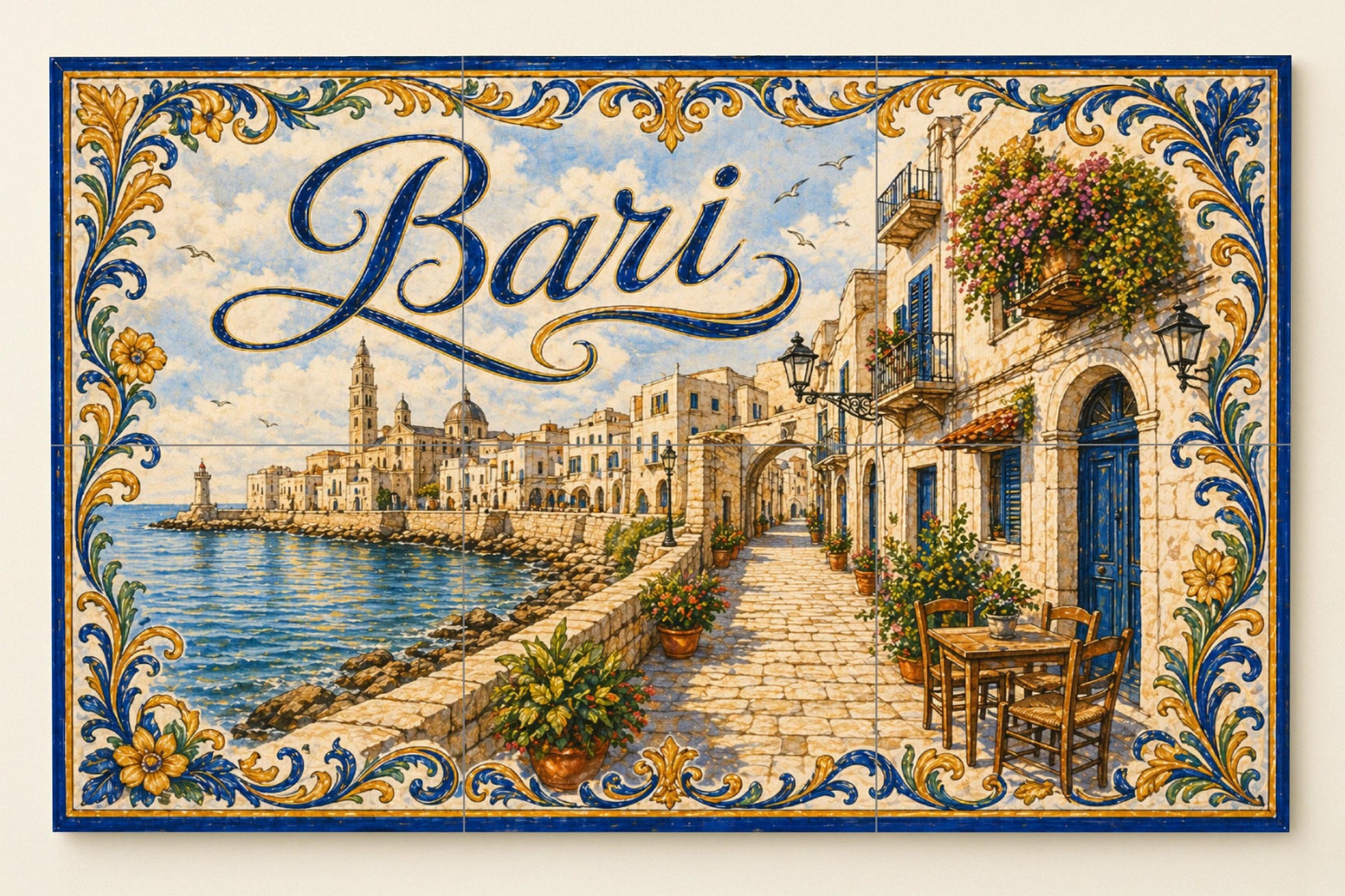 Bari, Kunst Wandbild Küsten Italienisch mit arquit · Keramik-Wandbild — Küstenszene