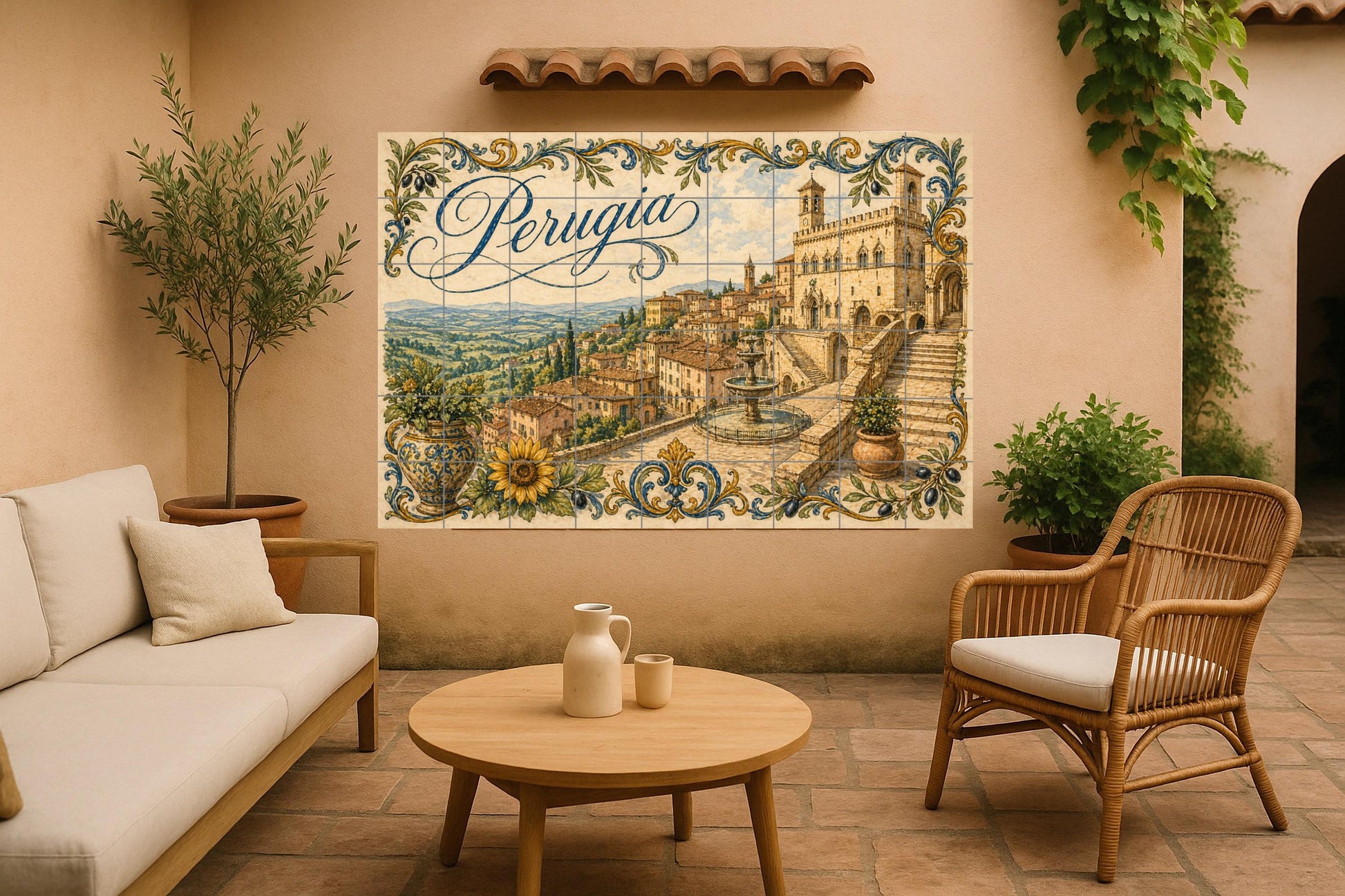 Perugia, Art Mural de Umbría Italienne avec — Art Populaire et Ornemental, Art Mural en Céramique