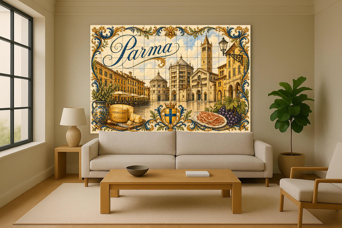 Parma, Italie, Art Mural culinario — Fresque Murale en Carreaux de Céramique · Panneau Mural Ornemental