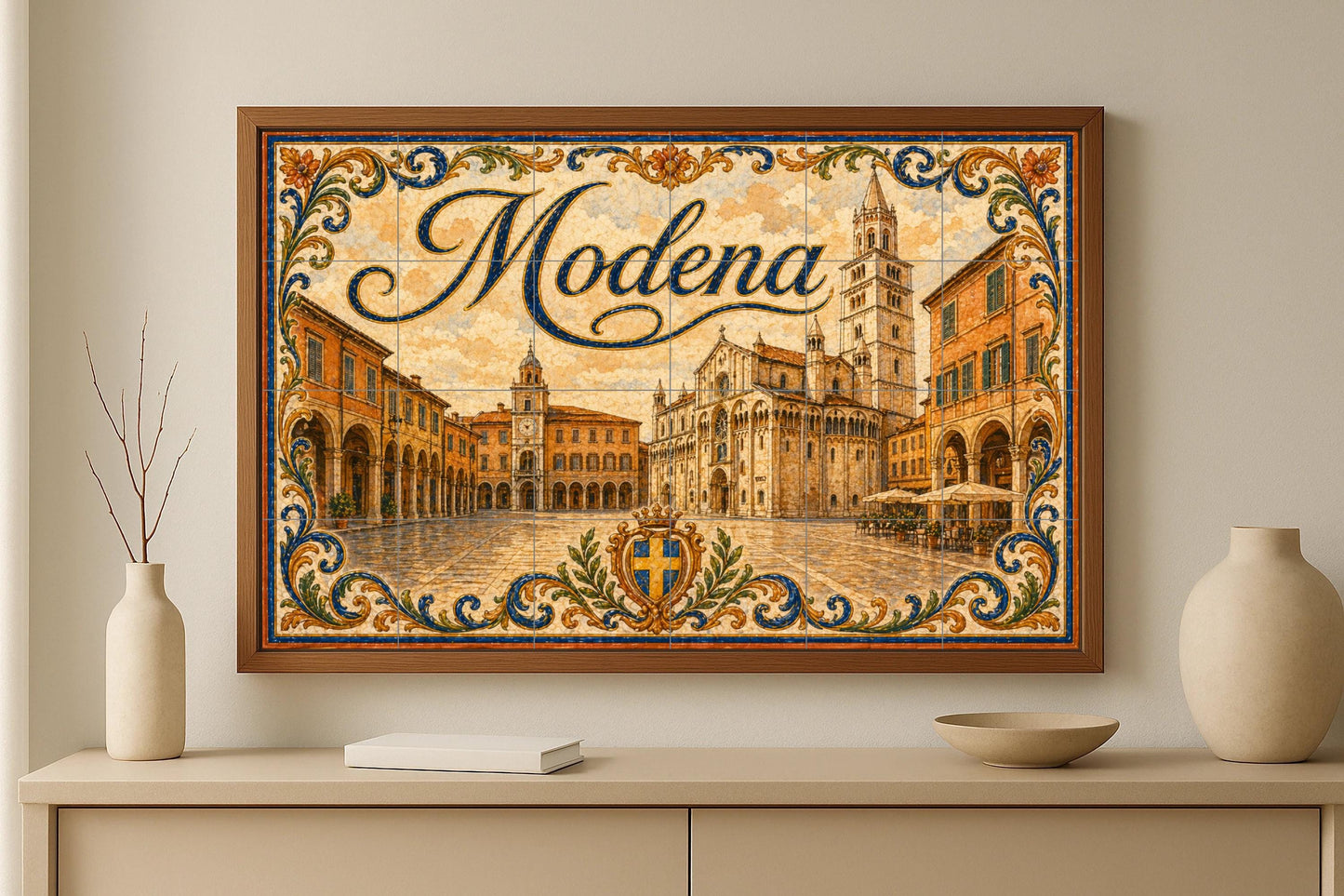Módena, Italy, Art Mural of Emilia-Romaña — Travel Wall Décor · Ceramic Tile Mural