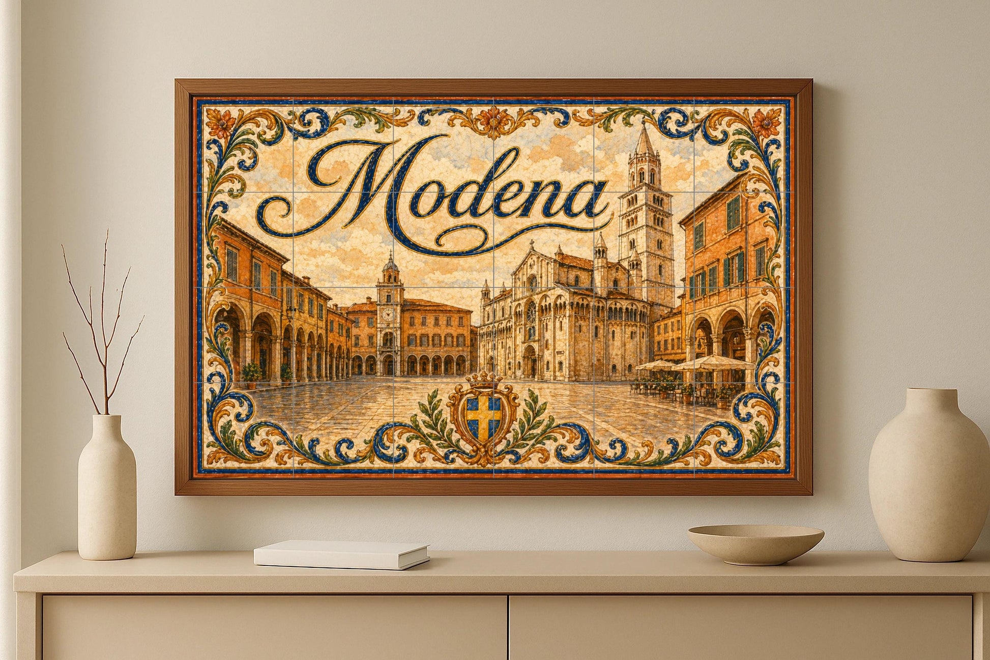 Módena, Italy, Art Mural of Emilia-Romaña — Travel Wall Décor · Ceramic Tile Mural