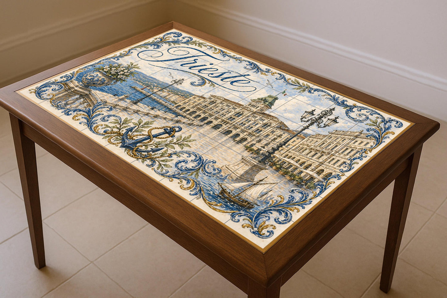 Mural de azulejos de cerámica de Trieste, Italia, arte mural costero…