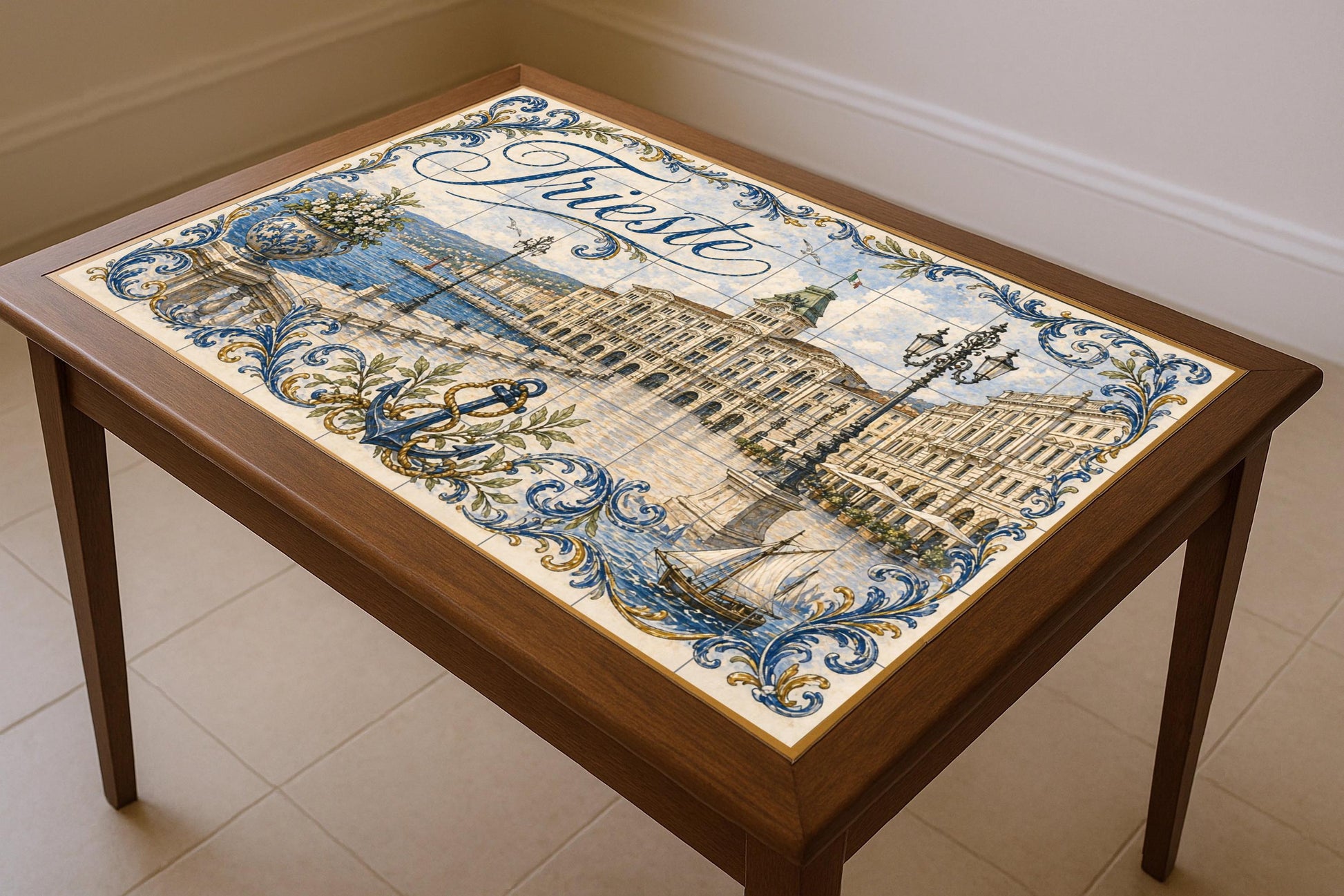Mural de azulejos de cerámica de Trieste, Italia, arte mural costero…