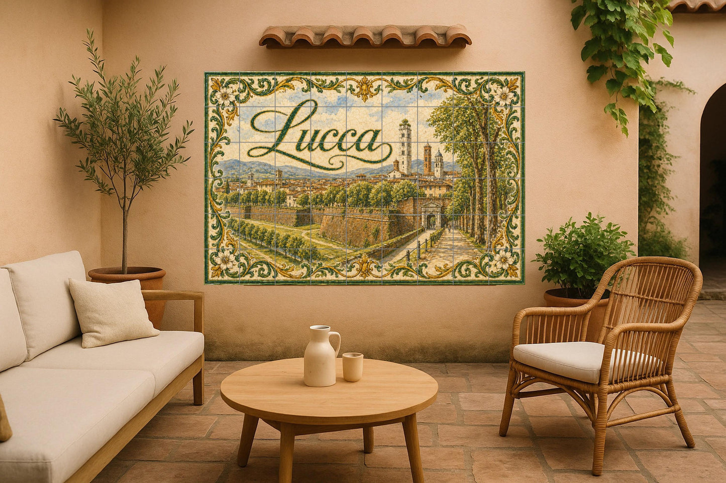 Lucca, Toscane, Art Mural de la Campagne ita — Art Rustique de Ferme, Art Mural en Céramique