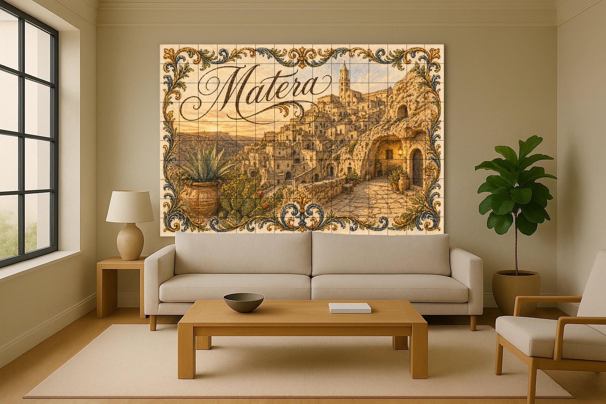 Matera Italia Mural de azulejos cerámicos — Stadtansicht in Fliesen, Wandkunst aus Keramikfliesen
