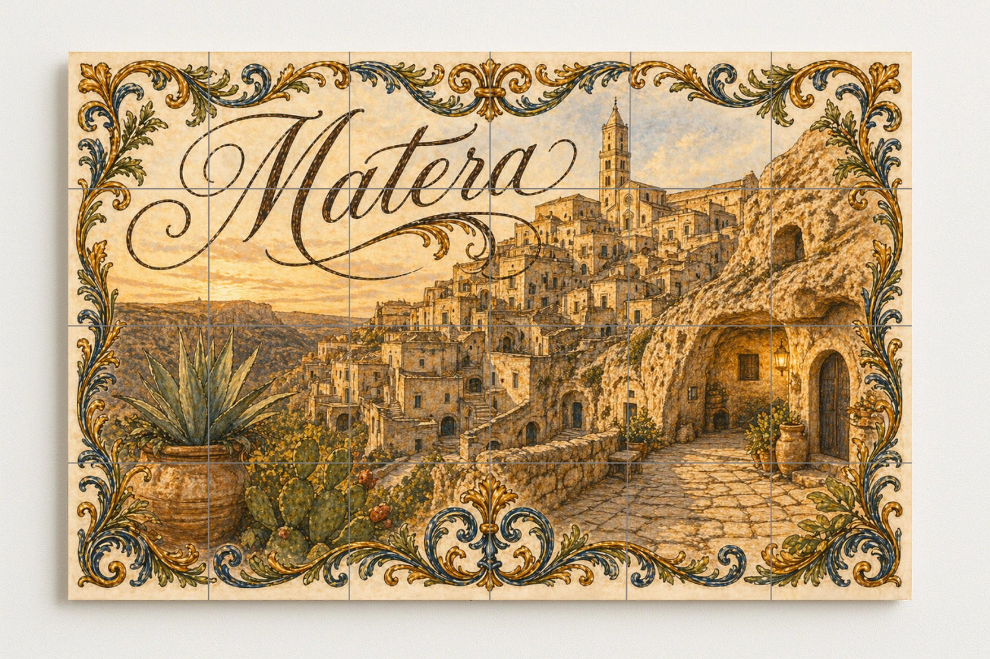 Matera Italia Mural de azulejos cerámicos — Stadtansicht in Fliesen, Wandkunst aus Keramikfliesen