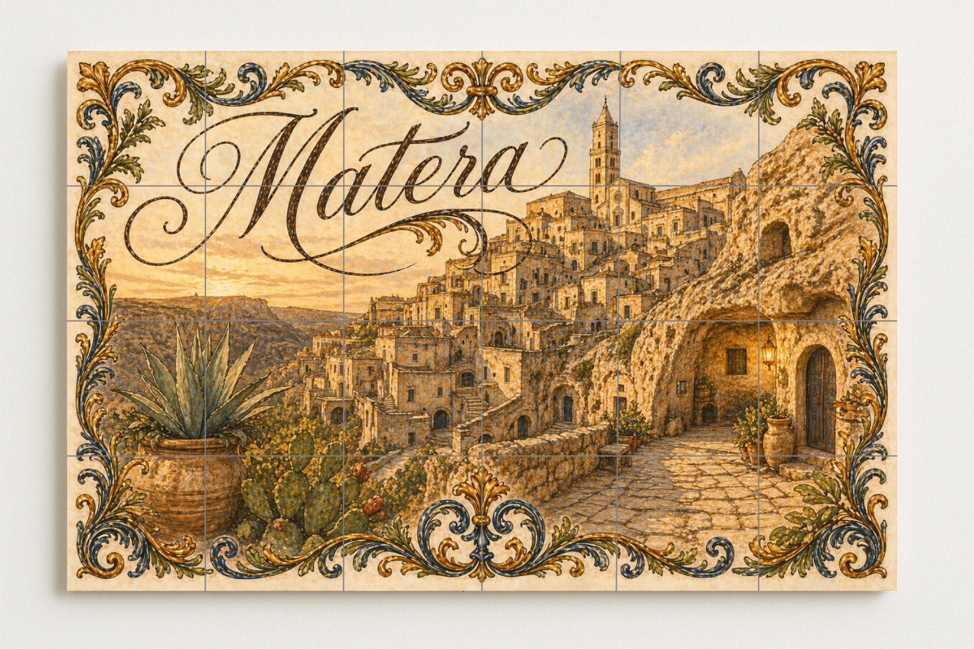 Matera Italia Mural de azulejos cerámicos — Stadtansicht in Fliesen, Wandkunst aus Keramikfliesen