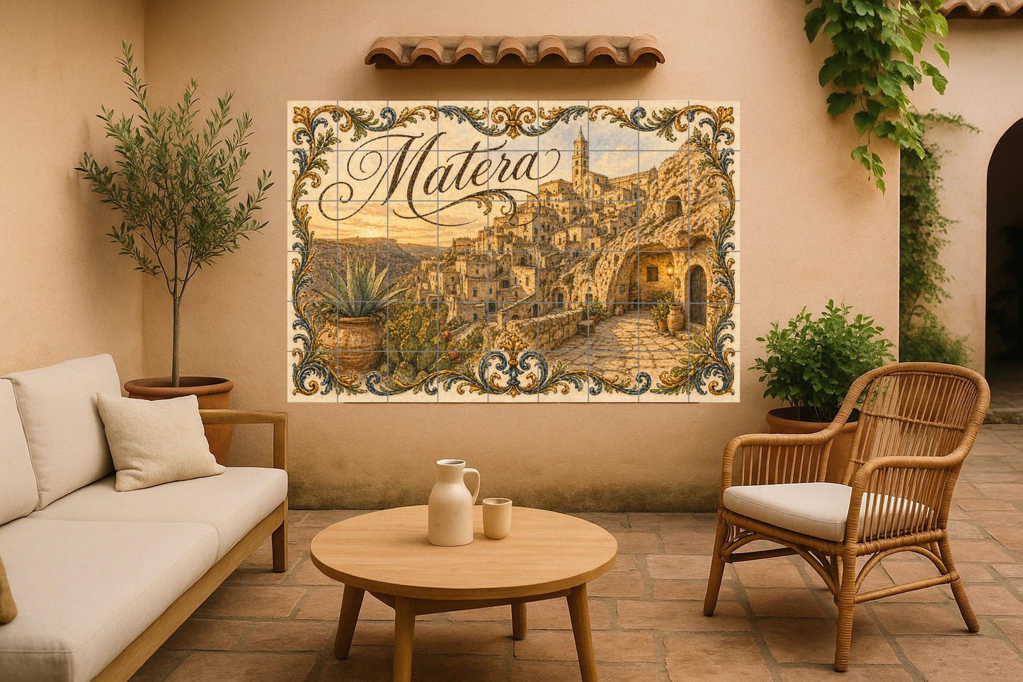 Matera Italia Mural de azulejos cerámicos — Stadtansicht in Fliesen, Wandkunst aus Keramikfliesen