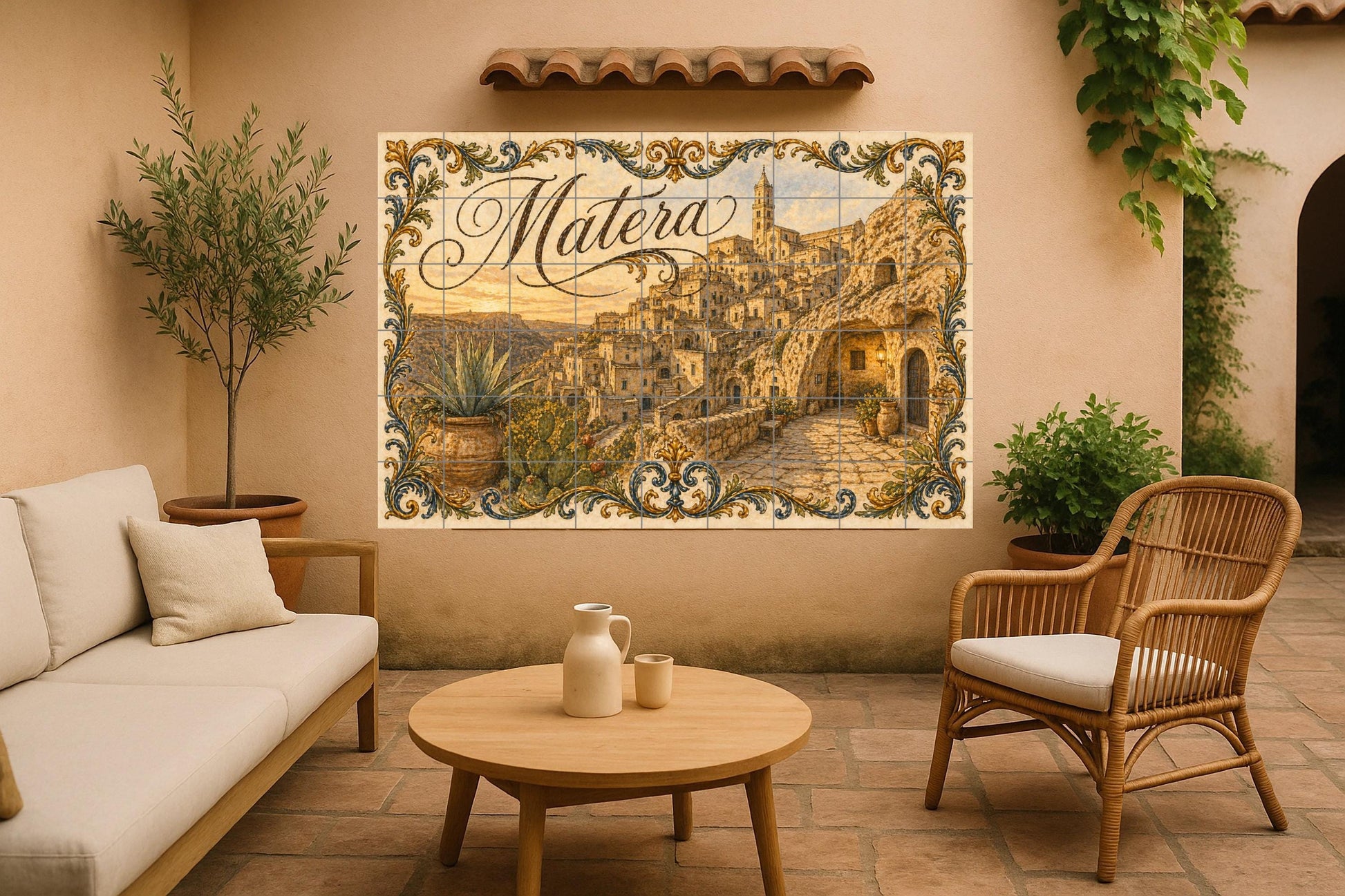 Matera Italia Mural de azulejos cerámicos — Stadtansicht in Fliesen, Wandkunst aus Keramikfliesen