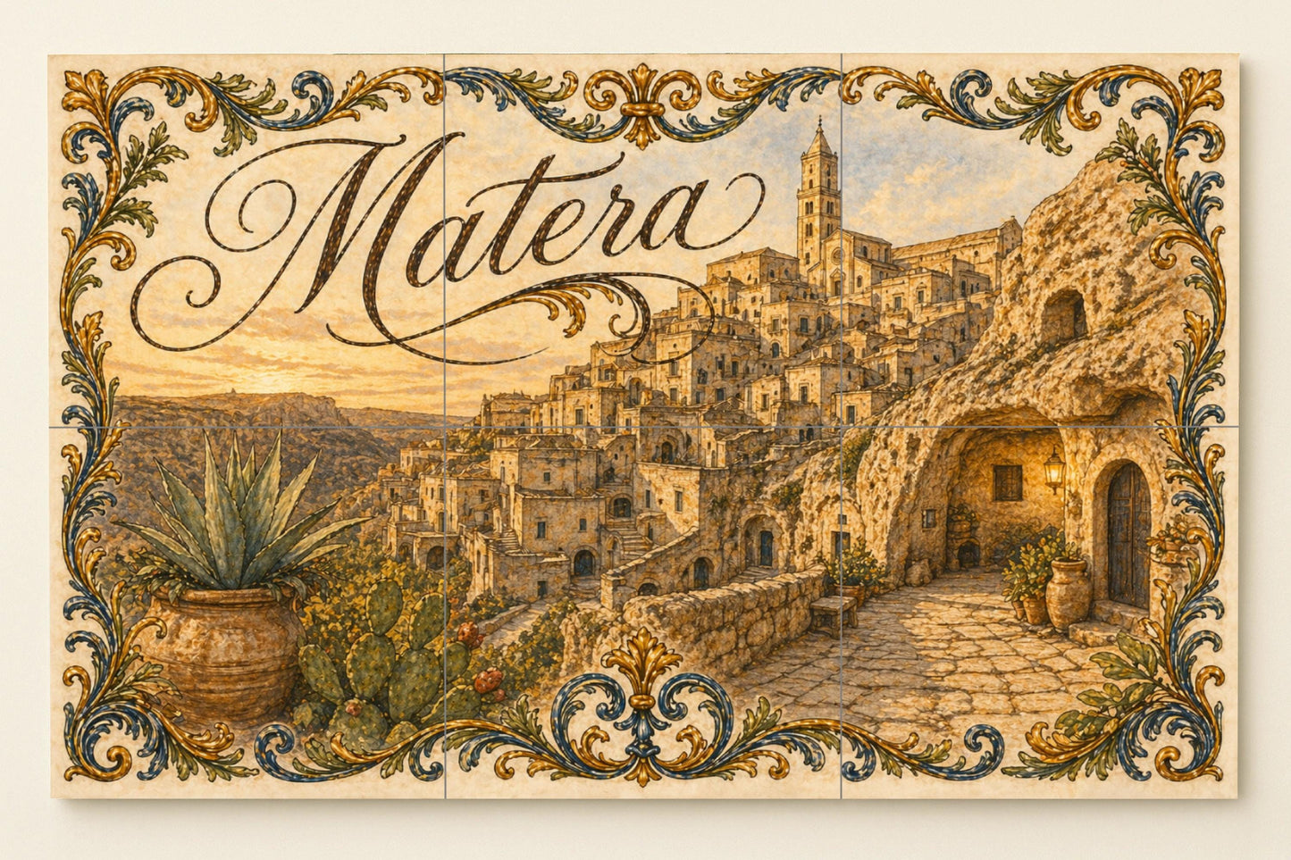 Matera Italia Mural de azulejos cerámicos — Stadtansicht in Fliesen, Wandkunst aus Keramikfliesen