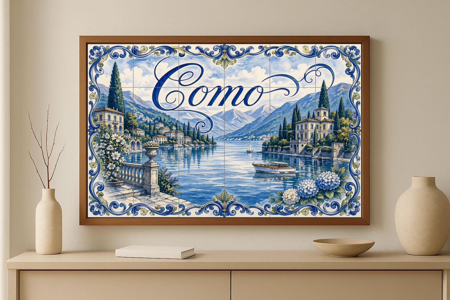 Mural de azulejos de cerámica del lago Como, Italia, arte mural a…