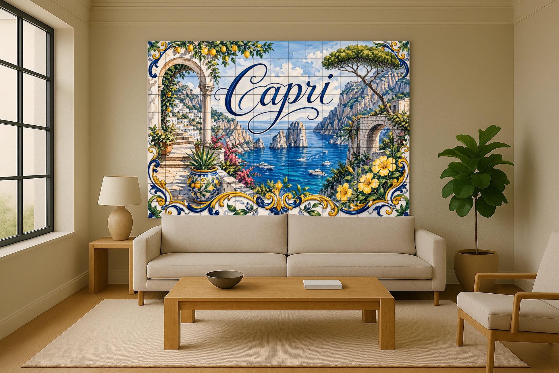 Mural de azulejos de cerámica de Capri, Italia, arte mural de la…