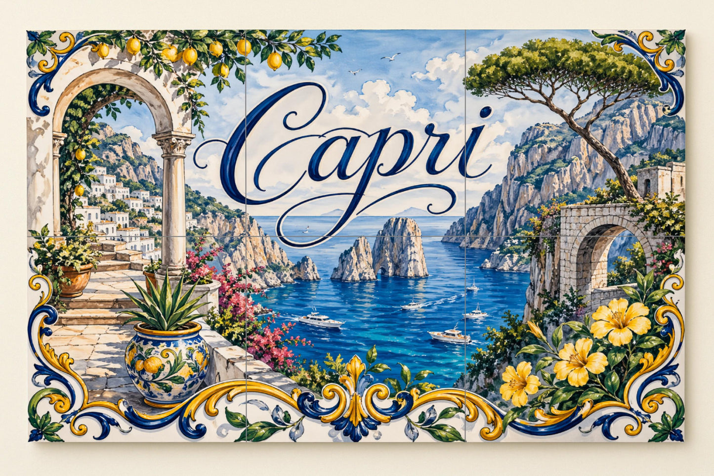 Mural de azulejos de cerámica de Capri, Italia, arte mural de la…
