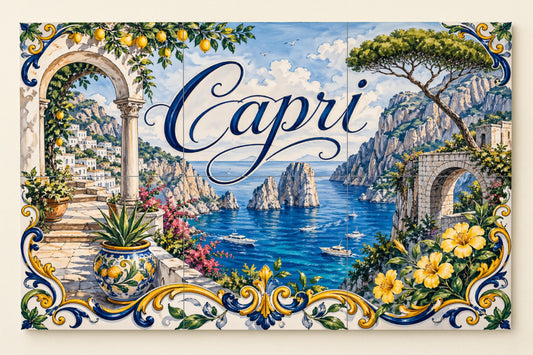 Mural de azulejos de cerámica de Capri, Italia, arte mural de la…