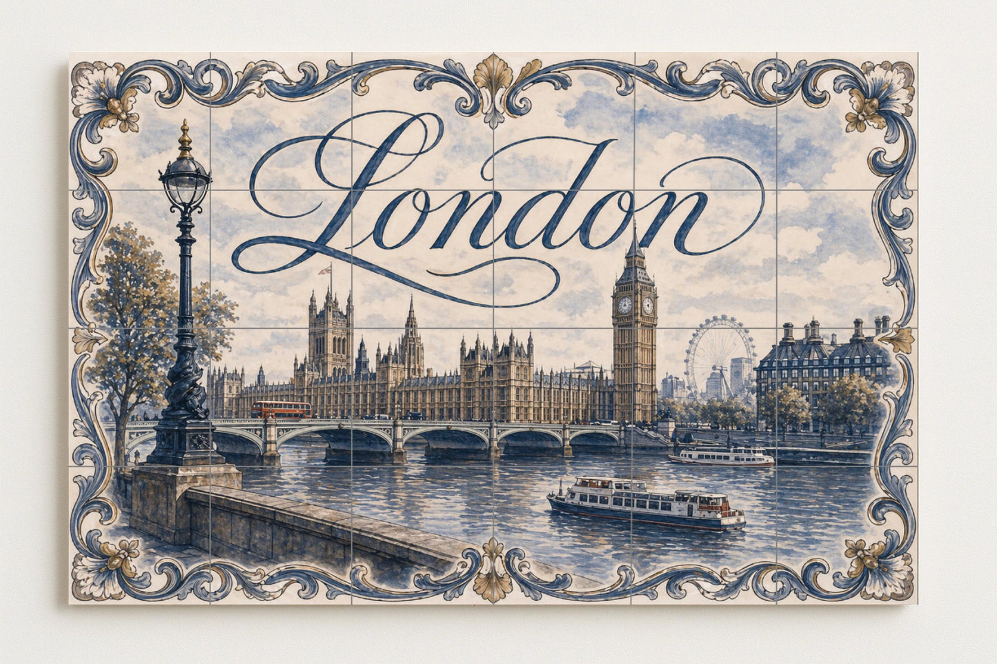 Mural de azulejos de cerámica de Londres, Inglaterra, arte mural de…