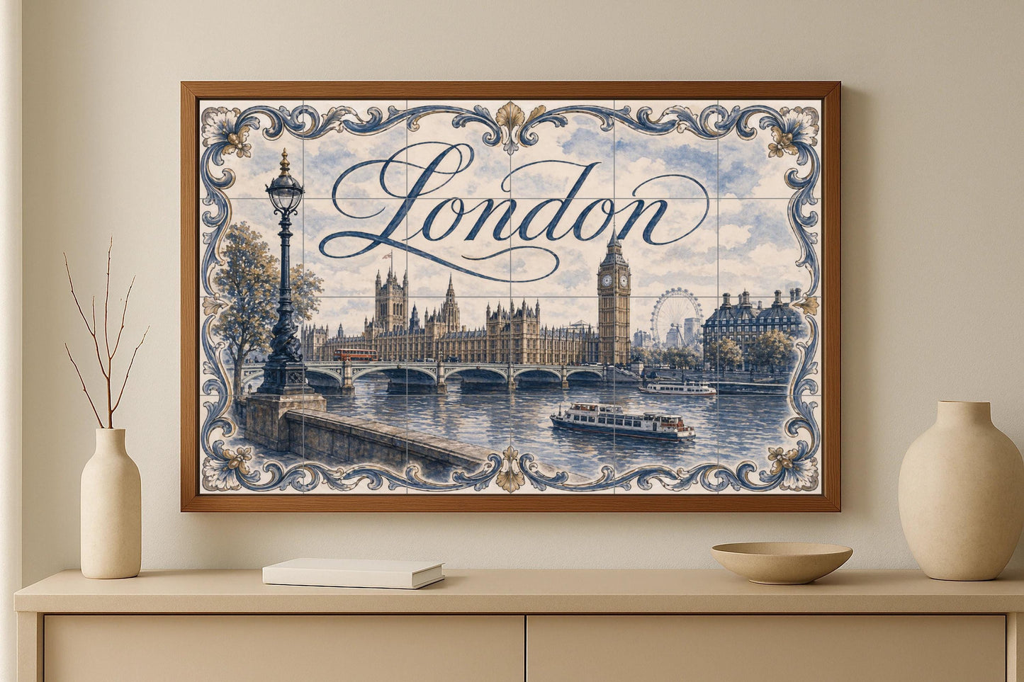 Mural de azulejos de cerámica de Londres, Inglaterra, arte mural de…