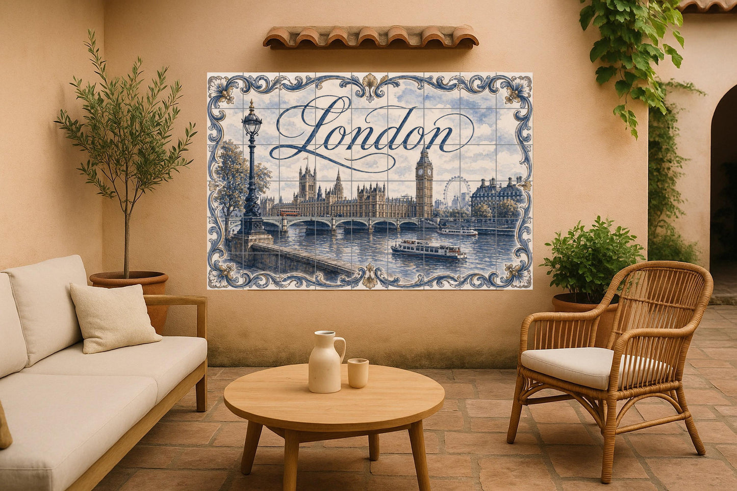 Mural de azulejos de cerámica de Londres, Inglaterra, arte mural de…