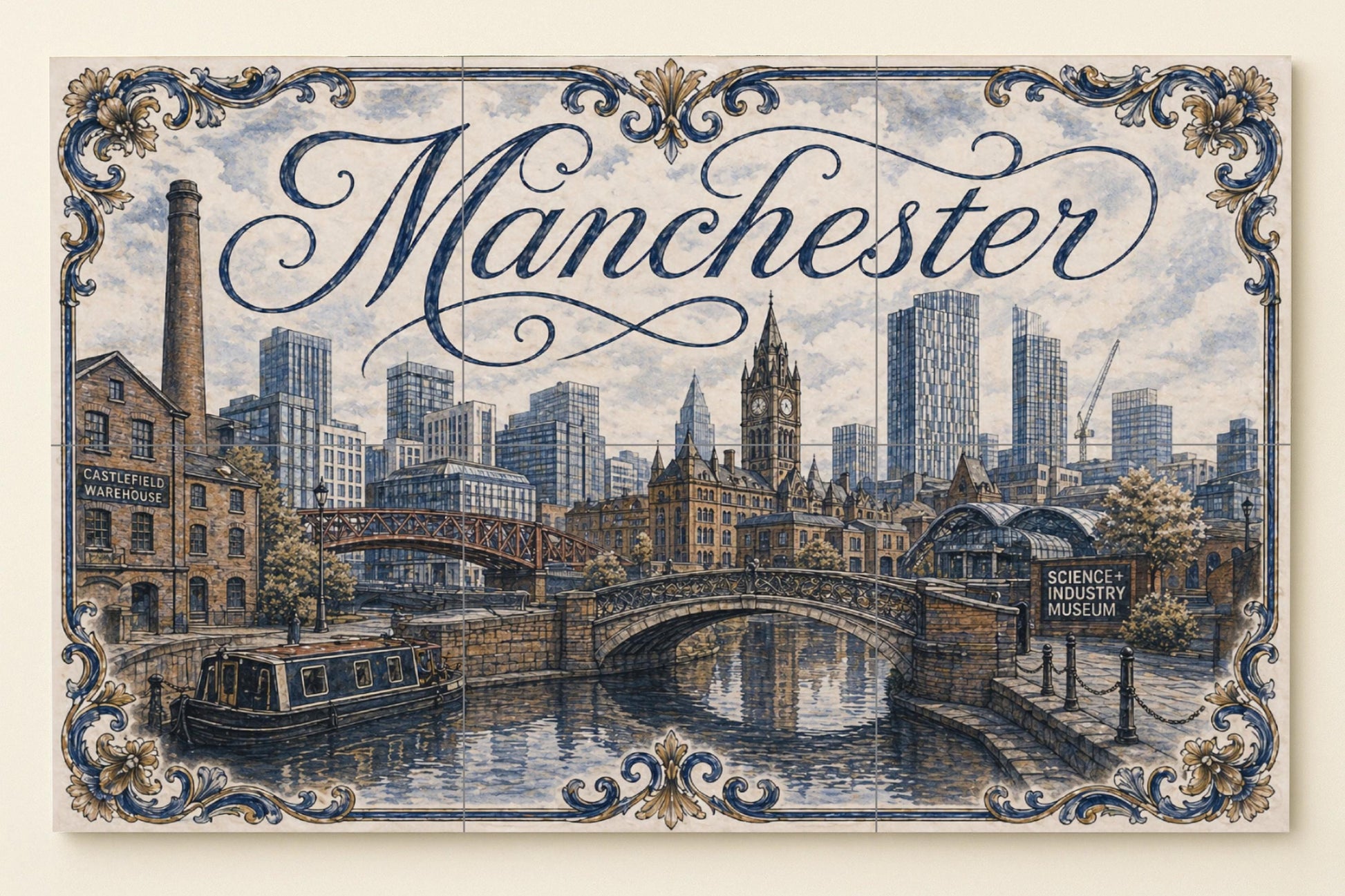 Mural de azulejos de cerámica de Manchester, Inglaterra, arte mural…