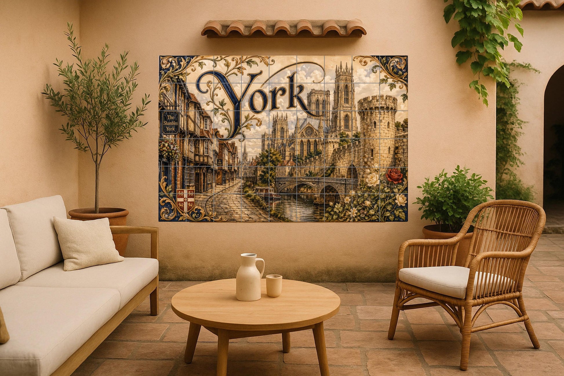 Mural de azulejos de cerámica de York, Inglaterra, arte mural de…