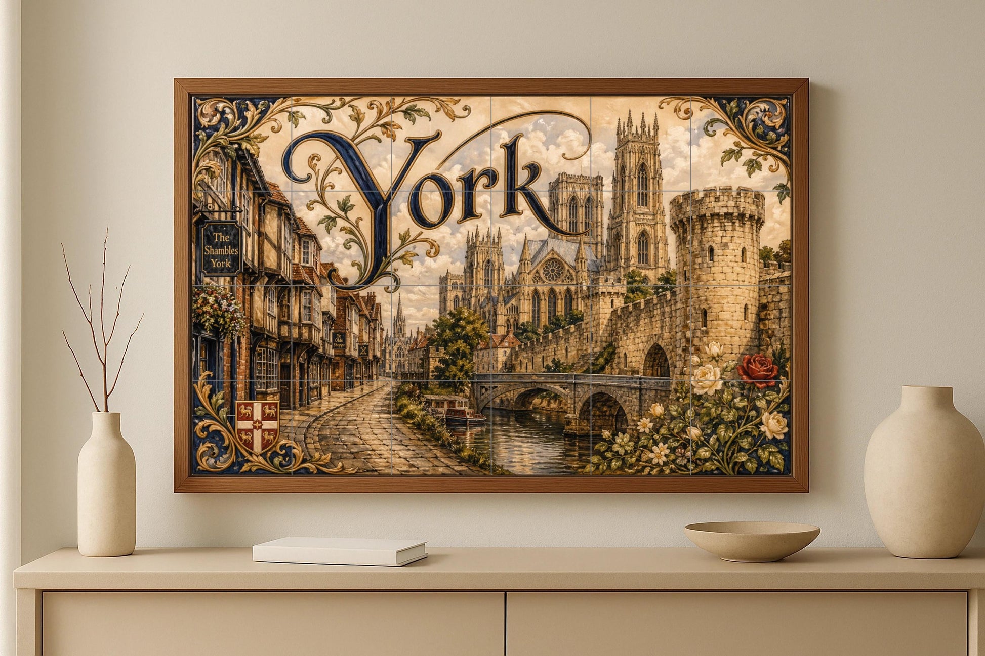 Mural de azulejos de cerámica de York, Inglaterra, arte mural de…