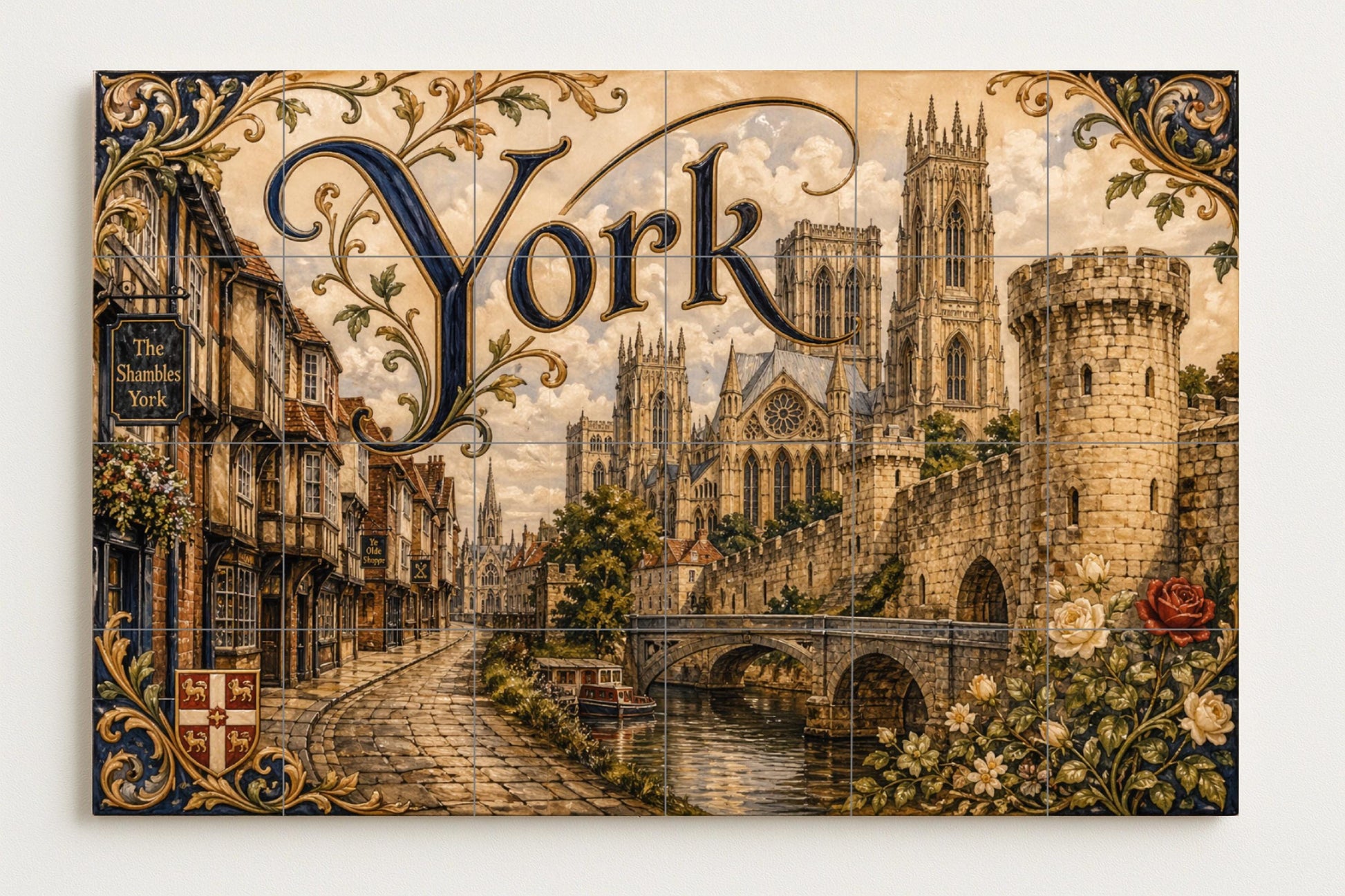 Mural de azulejos de cerámica de York, Inglaterra, arte mural de…