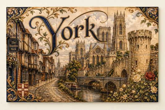 Ceramic Tile Mural: York, England, Art Mural of City medie — Travel Wall Décor