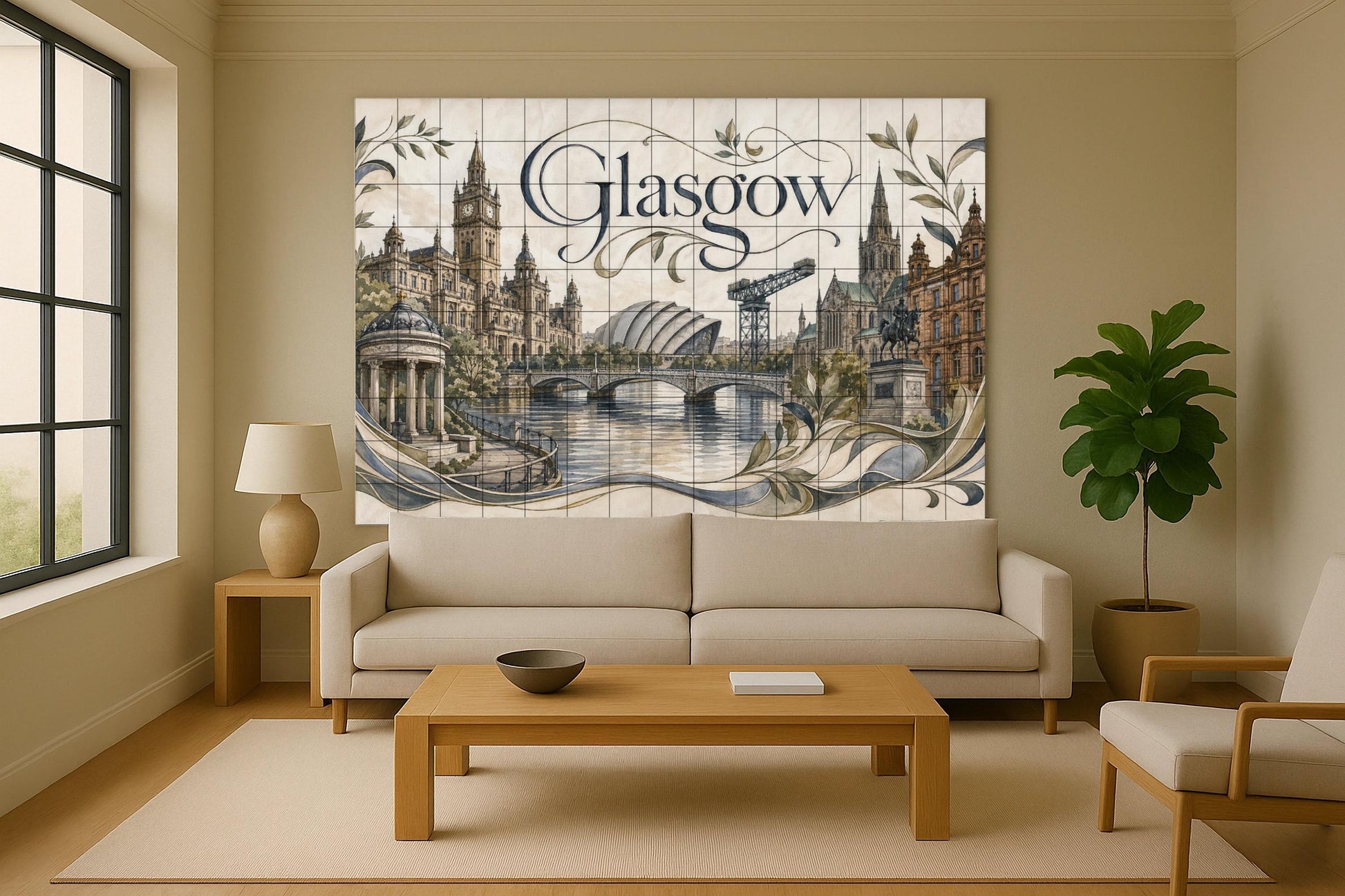 Mural de azulejos de cerámica de Glasgow, Escocia, arte mural del río…