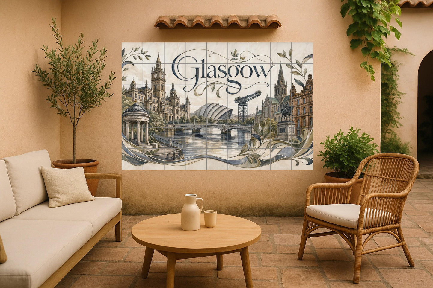 Mural de azulejos de cerámica de Glasgow, Escocia, arte mural del río…