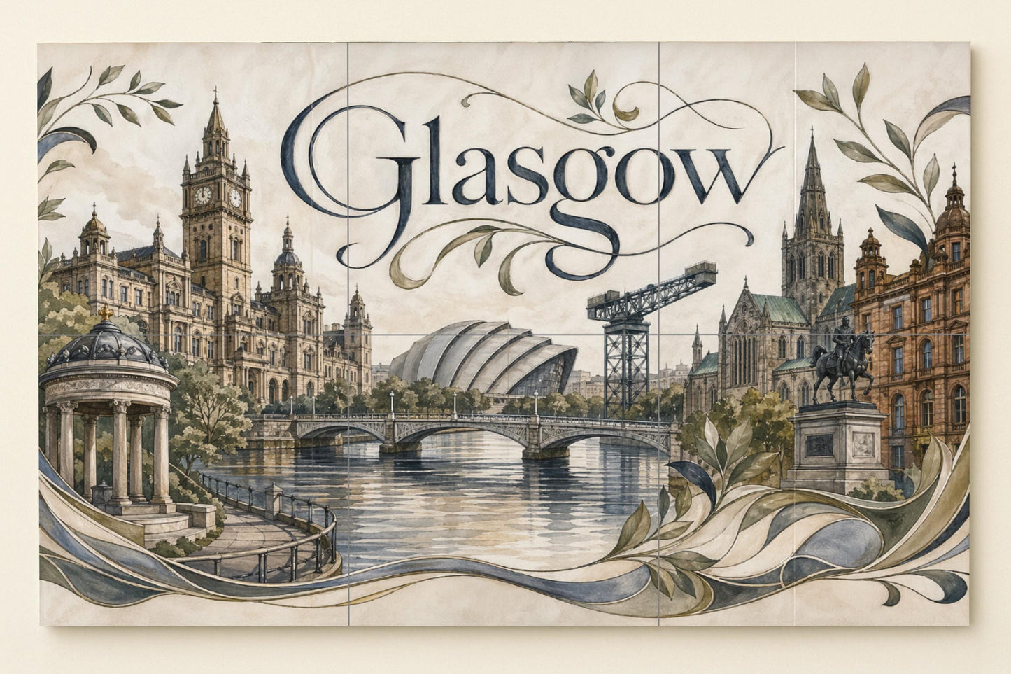 Mural de azulejos de cerámica de Glasgow, Escocia, arte mural del río…