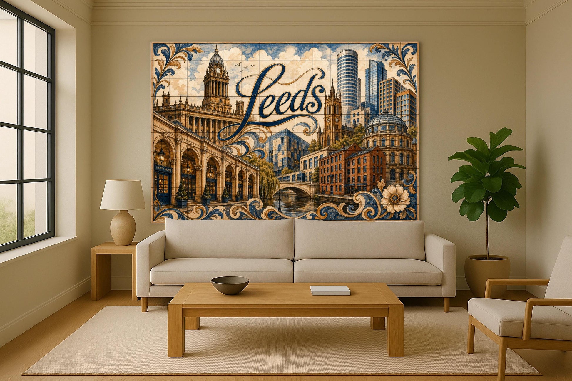 Mural de azulejos de cerámica de Leeds, Inglaterra, arte mural de…