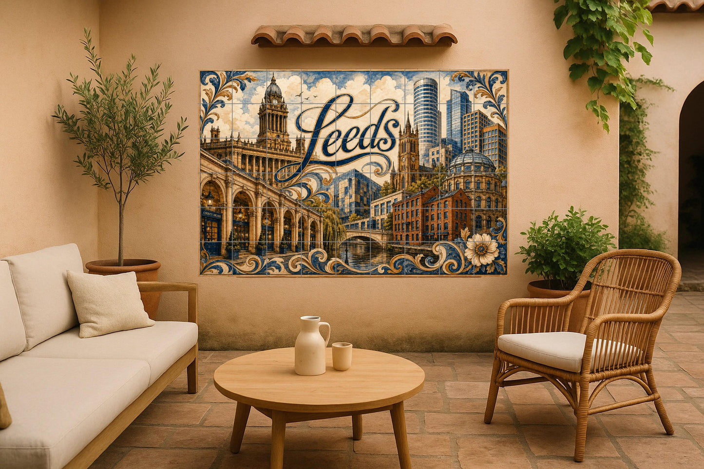 Mural de azulejos de cerámica de Leeds, Inglaterra, arte mural de…