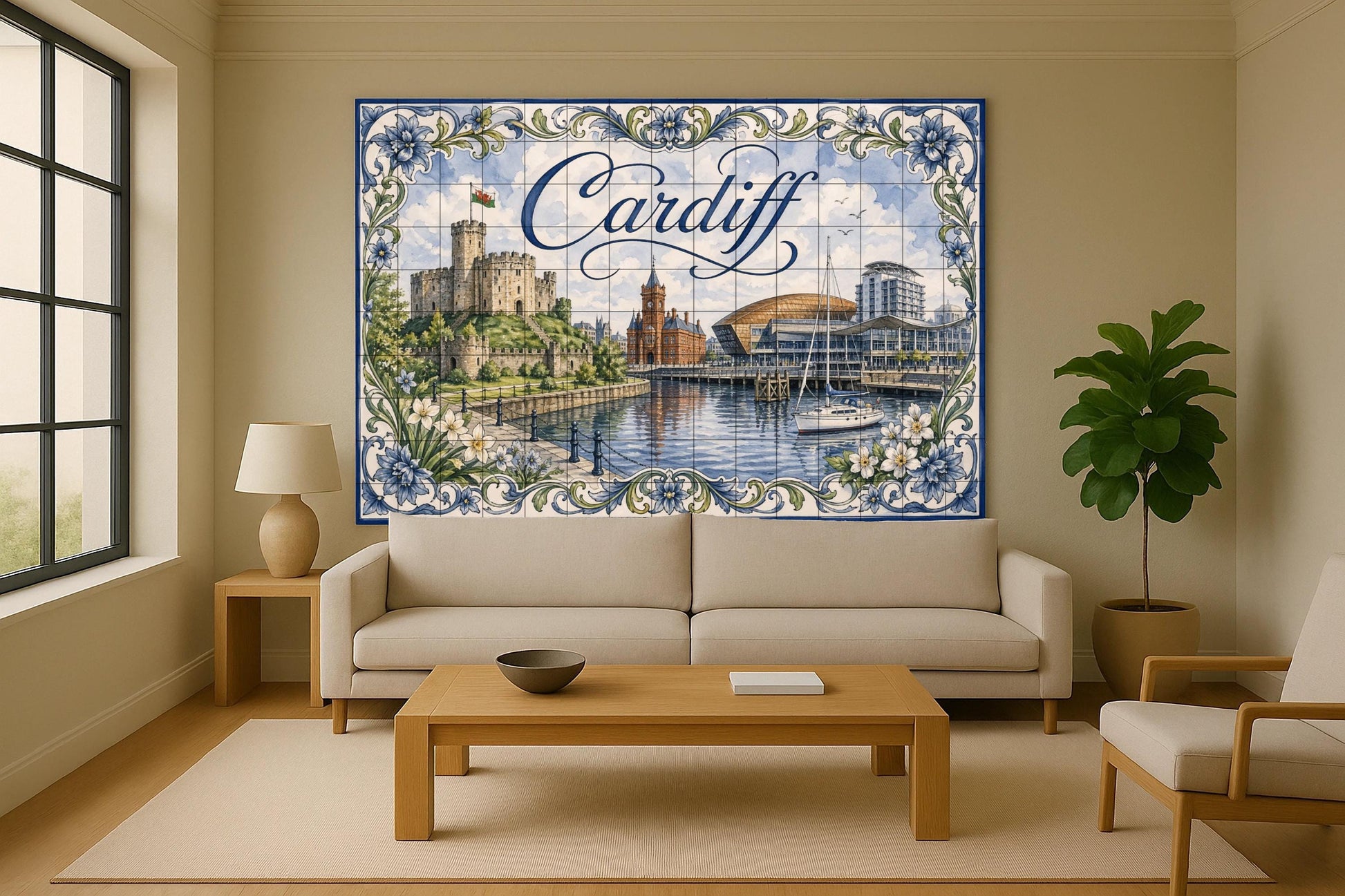 Fliesenbild Cardiff, Gales, Kunst Wandbild des Schloss von C — Wahrzeichen-Wandbild