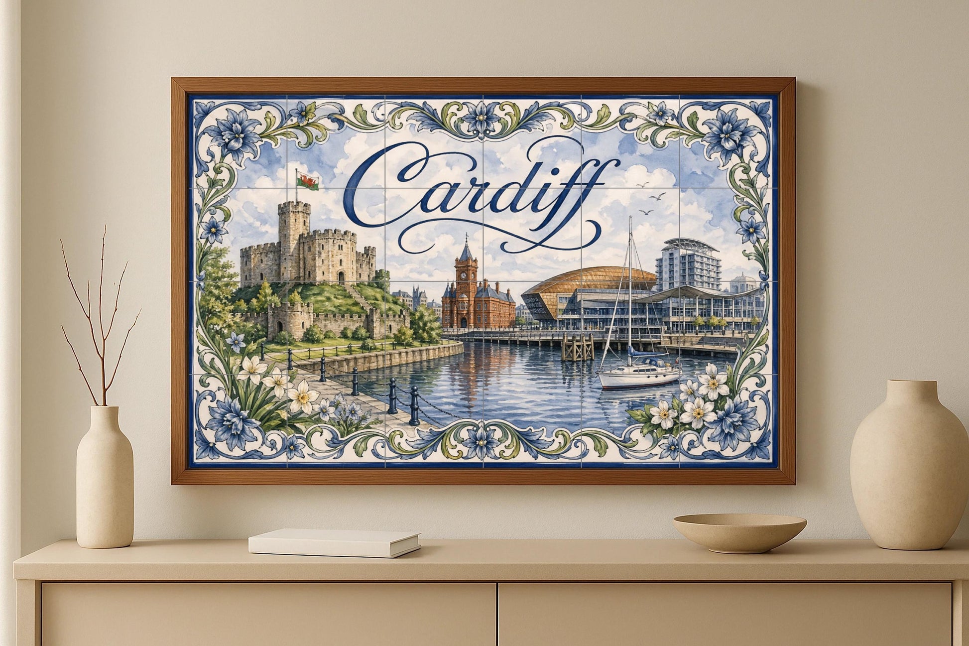 Fliesenbild Cardiff, Gales, Kunst Wandbild des Schloss von C — Wahrzeichen-Wandbild